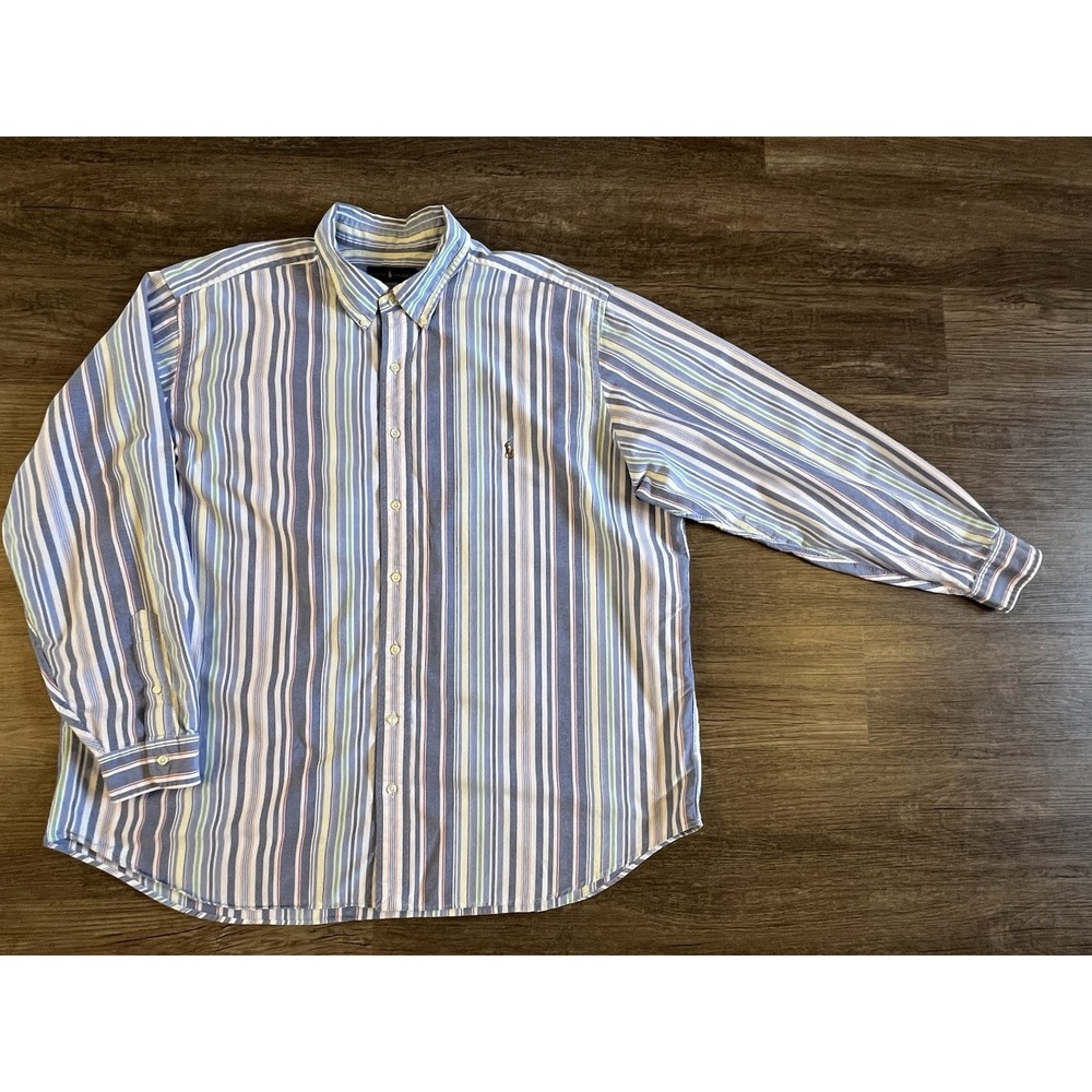 Ralph Lauren Shirt Mens XL Blue Striped Button Down Long Sleeve 2XB  Classic C25